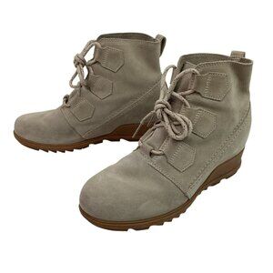 Sorel Evie Womens 10 Suede Waterproof Ankle Boots Lace Up Taupe Style 3322
